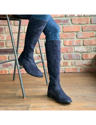 All-New Eddie - Extra-Wide Fit Knee High Boots - Navy Nubuck Suede In Stock