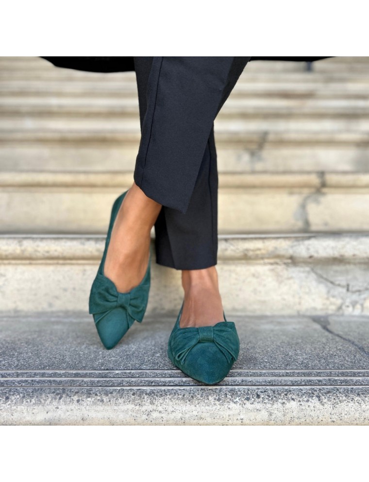 All-New Dionne Extra-Wide Fit Flats - Green Suede Available Now