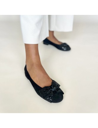 All-New Garland Wide Fit Ballet Flats - Black Stretch Suede Latest Edition