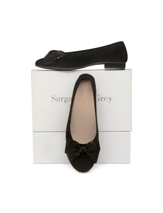 All-New Garland Wide Fit Ballet Flats - Black Stretch Suede Latest Edition