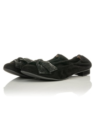 All-New Garland Wide Fit Ballet Flats - Black Stretch Suede Latest Edition