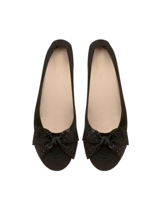 All-New Garland Wide Fit Ballet Flats - Black Stretch Suede Latest Edition