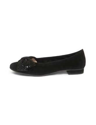 All-New Garland Wide Fit Ballet Flats - Black Stretch Suede Latest Edition