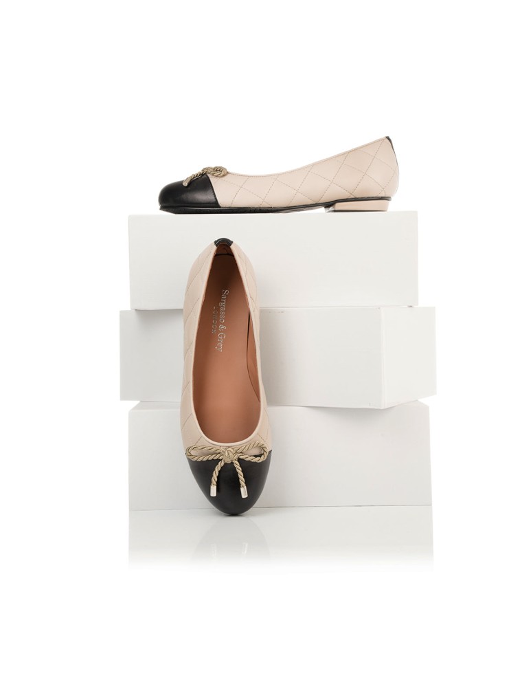 All-New Alice Wide Fit Ballet Flats - Beige & Black Leather Available for Immediate Shipping