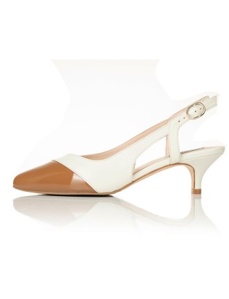 All-New Lena Extra-Wide Fit Slingback - Cream Leather & Tan Patent Available for Immediate Shipping