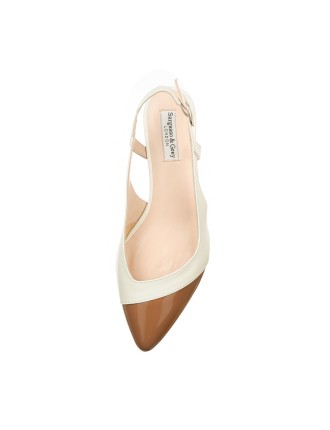 All-New Lena Extra-Wide Fit Slingback - Cream Leather & Tan Patent Available for Immediate Shipping