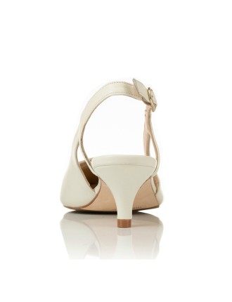 All-New Lena Extra-Wide Fit Slingback - Cream Leather & Tan Patent Available for Immediate Shipping